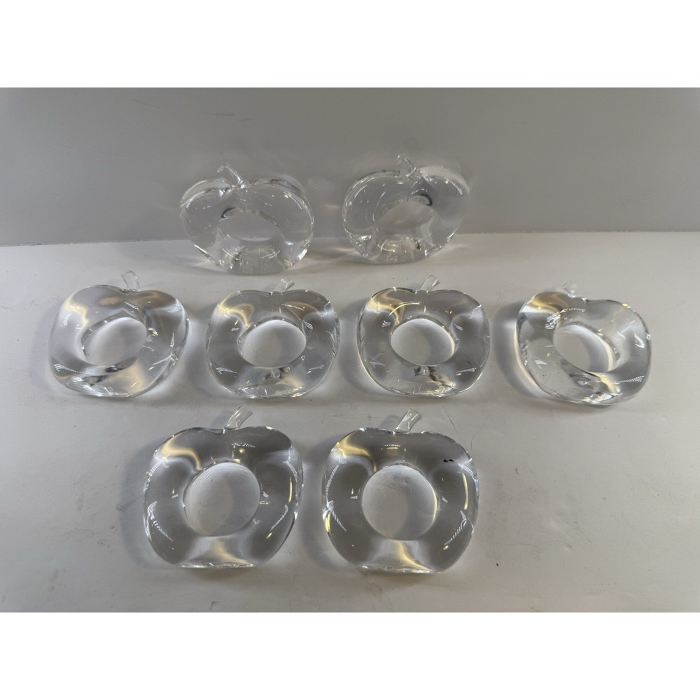 Vtg 80 Signed Bijan Clear Lucite Apple Napkin Rings Set 8 Scarf Vanity Holder